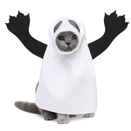 Gmokluytw Geisterkostüm für Katzen,Geisterkostüm für Haustiere, Halloween-Hundekostüme, Einzigartiges Halloween-Haustier-Geisterkostüm, verstellbares Halloween-Kätzchen-Hundegeist-Kostüm von Gmokluytw