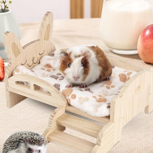 Gmokluytw Hamsterbett aus Holz, Hasen-Schlafraum mit Treppe, gemütliches Hamsterbett und Chinchillanest, ideal für Hamster, Chinchillas, Frettchen und Kätzchen, bequemes und funktionales Haustierbett von Gmokluytw