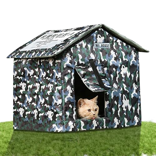 Gmokluytw Katzenhaus für Katzen im Freien – Faltbares, abnehmbares Katzenhaus mit geschlossenem Design | bequemer, atmungsaktiver Katzenhaus; regendicht, Katzenkissenbett für drinnen und draußen von Gmokluytw