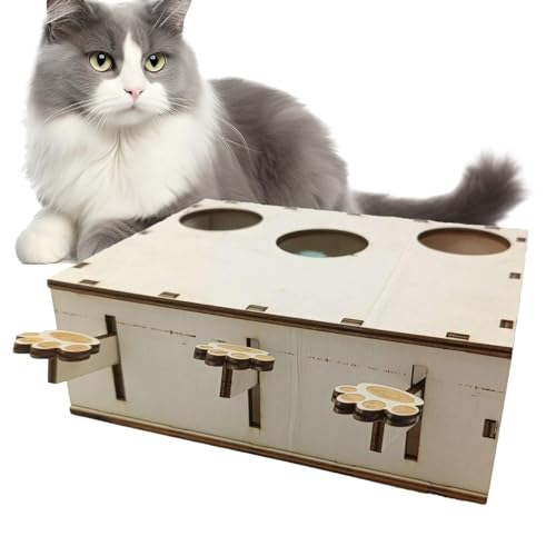 Gmokluytw Katzenspielzeug, interaktives Katzenspielzeug, interaktives Katzenspielzeug, Maulwurfspielzeug, Holz, Maulwurfspielzeug, Maus, Katze, Spielzeug, Puzzle-Box mit Cartoon-Spielzeug von Gmokluytw