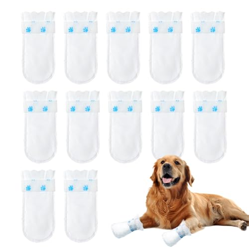 Hundefußabdeckungen – Regenschuhe für Hunde – 12 x wasserdichte Hundefußabdeckungen mit verstellbarer Klebebandage, Pfotenschutzstiefel für Hunde, ideal für Regen, Schnee und Outdoor-Aktivitäten von Gmokluytw