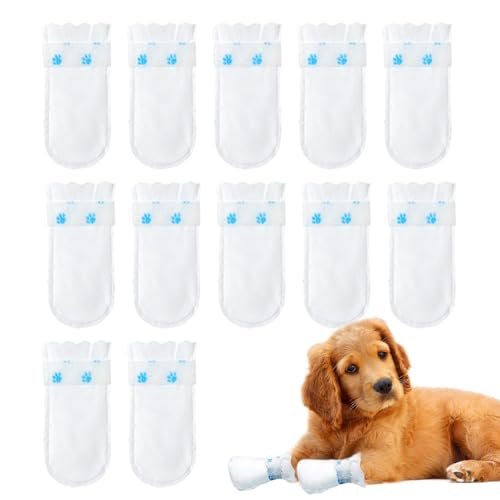 Hundefußabdeckungen – Regenschuhe für Hunde – 12 x wasserdichte Hundefußabdeckungen mit verstellbarer Klebebandage, Pfotenschutzstiefel für Hunde, ideal für Regen, Schnee und Outdoor-Aktivitäten von Gmokluytw