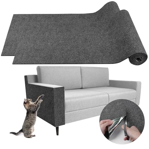 GmwyCzV 2 Stück Selbstklebend Kratzmatte Katze, 30X100CM Grau Katze Kratzmatte, Wiederverwendbar Kratzteppich Katze, DIY Trimmbarer Teppich Kratzteppich, für Katzenständer, Holzgriff, Katzenturm von GmwyCzV