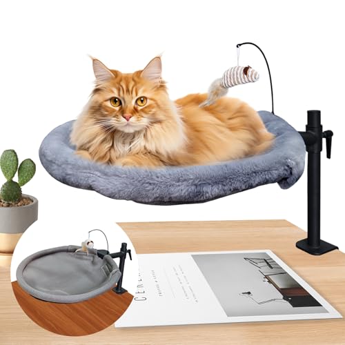 Gnrlfor Katzen-Schreibtischbett mit Spielzeug, Katzenbett für Schreibtisch, 360° drehbar & höhenverstellbar, Schreibtisch-Katzen-Sitzstange mit stabilem Stahlrahmen, Schreibtisch-montiertes Katzenbett von Gnrlfor