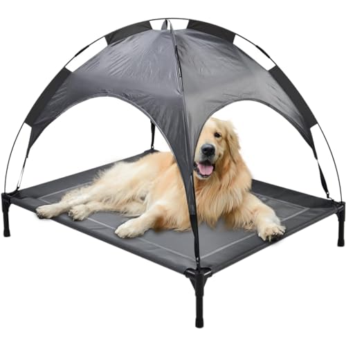 Go Gear Outdoor Haustierbett-Matte für Katzen und Hunde, mit UV- und wasserabweisendem Baldachin, Grau, Größe M von Go Gear by Max & Marlow