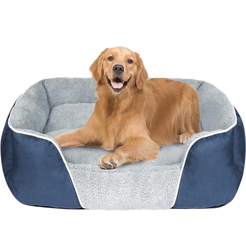 GoFirst Hundebett, groß, waschbar, bequem, rechteckig, für mittelgroße Hunde, super weich und wärmend, Haustiersofa für mittelgroße und große Hunde (Marineblau) von GoFirst