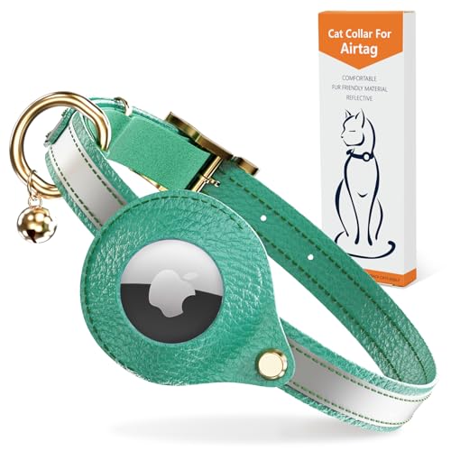 AirTag Katzenhalsband aus Leder, nicht abreißbar, reflektierendes GPS-Katzenhalsband, verstellbar mit Glocke und elastischem Band für Kätzchen, leichtes Katzenairtag-Halsband für Katzen, Welpen von GoGoPaw