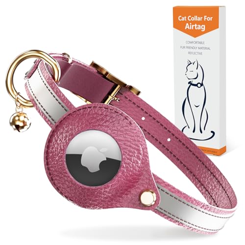 AirTag Katzenhalsband aus Leder, nicht abreißbar, reflektierendes GPS-Katzenhalsband, verstellbar mit Glocke und elastischem Band für Kätzchen, leichtes Katzenairtag-Halsband für Katzen, Welpen (Rosa) von GoGoPaw