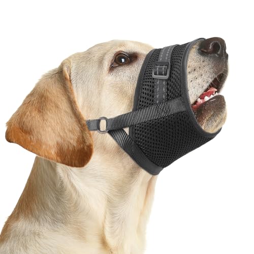 GoGoPaw Hund Maulkorb Weich Air Mesh Hund Maulkorb für große Hunde, Einstellbarer Haustier Maulkorb für kleine mittelgroße Hunde zum Trinken frei Atmungsaktiv Reflektierender Maulkorb für Hunde, um Beißen Bellen Kauen zu verhindern von GoGoPaw