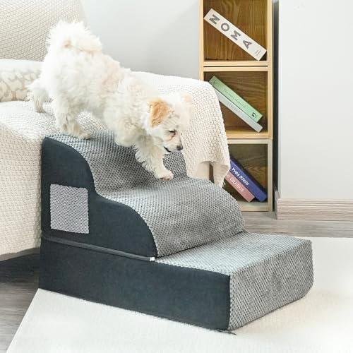 GoGoPaw Stabile Hundetreppe für kleine Hunde, abnehmbare Hundetreppe für Bett und Couch, rutschfeste Haustiertreppe für kleine, mittelgroße Hunde und Katzen, sanfte Neigung, Welpentreppe zum Klettern von GoGoPaw