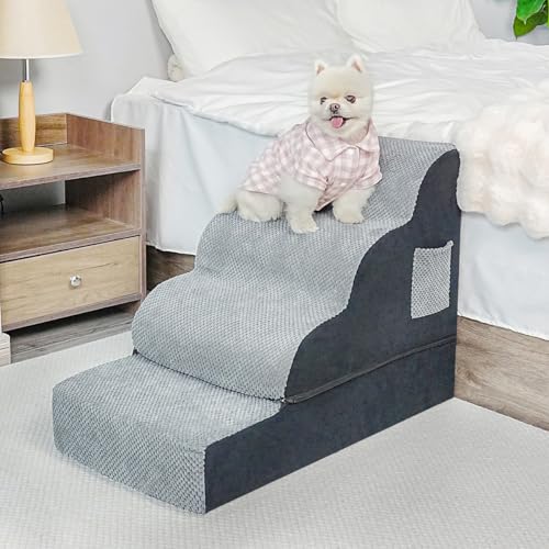 GoGoPaw Stabile Hundetreppe für kleine Hunde, abnehmbare Hundetreppe für Bett und Couch, rutschfeste Haustiertreppe für kleine, mittelgroße Hunde und Katzen, sanfte Steigung, Welpentreppe zum Klettern von GoGoPaw