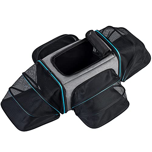 GoHimal Transporttasche für Haustiere, 4 Seiten, erweiterbare Katzentragetasche, groß, weich, mit abnehmbarem Fleece-Pad (blau) von GoHimal
