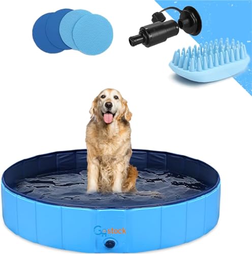 GoStock Dog Pool Foldable Dog Pet Kids Bath Pool Swimming Pool Paddling Pool Portable PVC Non-Slip Large Pet Dog Cat Bathing Tub Children Pet Dog Pool for Indoor/Outdoor (Bonus Pet Bath Brush) von GoStock