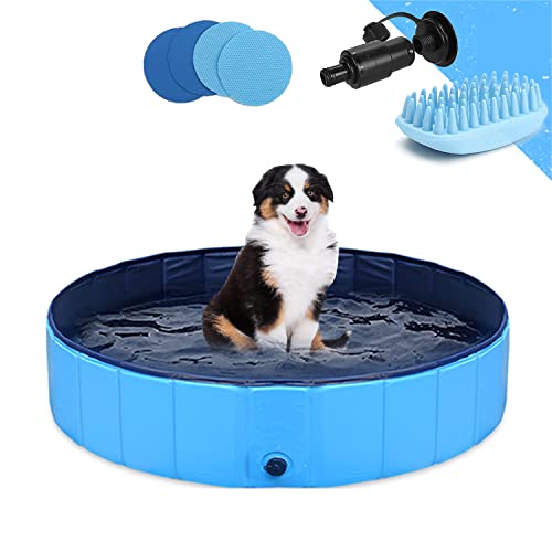 Hundepool Schwimmbecken Faltbarer Hund 32"x8" Planschbecken Swimmingpool Kinderpool Hundebadewanne Doggy Pool für Großes Haustier Hund Katze Kinder PVC rutschfest (Bonus Haustier Badebürste) von GoStock