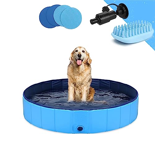 Hundepool Schwimmbecken Faltbarer Hund 39"x12" Planschbecken Swimmingpool Kinderpool Hundebadewanne Doggy Pool für Großes Haustier Hund Katze Kinder PVC rutschfest (Bonus Haustier Badebürste) von GoStock