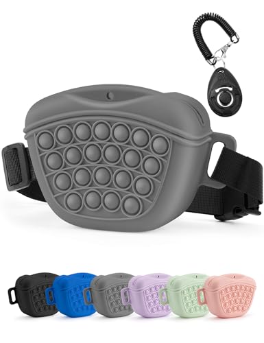 Gobeigo Silikon Hundeleckerli Beutel mit Hunde Trainingsclicker, Magnetischem Verschluss Tasche für Leckerlis, Welpentraining oder Hundespaziergänge, Hüftgürtel Fanny Pack (Grau) von Gobeigo