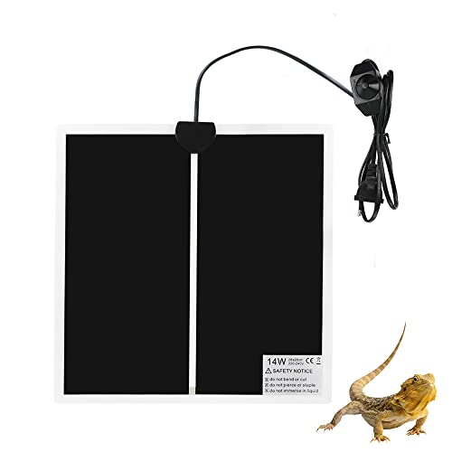 Gobesty Heizmatte Terrarium, 14W Einstellbar Reptil Heizmatten, Terrarium Heizkissen mit Temperaturregelung Reptilien Wärmematte für Schildkröte Schlangen Eidechse Spinne Gecko Amphibien (28 * 28cm) von Gobesty