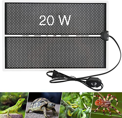 Gobesty Heizmatte Terrarium, 20W Einstellbar Reptil Heizmatten, Terrarium Heizkissen mit Temperaturregelung Reptilien Wärmematte für Schildkröte Schlangen Eidechse Spinne Gecko Amphibien (28 * 42cm) von Gobesty