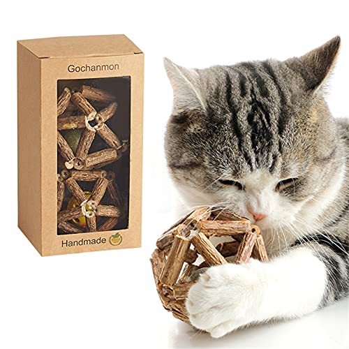 Gochanmon Katzenminze-Spielzeug, 2 Stück, natürliche Silbervine Stick, Katzenminze, Ball und Glocke, Katzenspielzeug für Indoor-Katzen, Reinigung, Zähne, Molar-Werkzeuge, Matatabi, Katzenspielzeug, Kätzchenspielzeug von Gochanmon