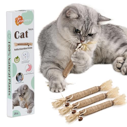 Gochanmon Katzenspielzeug – 3 Stück natürliche Silberreben-Stäbe, Katzenminze, Kauspielzeug für Kätzchen, Zähnereinigung, Matatabi-Katzen-Leckerli, essbares Kätzchenspielzeug für Katzen zum Lecken (3 Stück) von Gochanmon