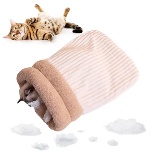 Cat Sleeping Bag, Cat Winter Sleeping Bag, Cozy Cat Sleeping Bag for Indoor Cats, Soft Plush Cat Sack Self Warming Cat Cave Bed (Beige,L) von GodbTG