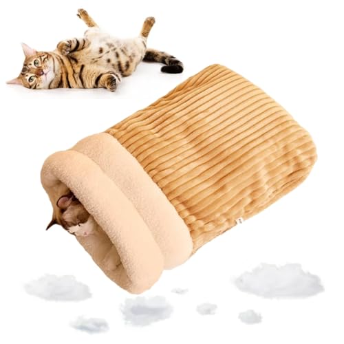 Cat Sleeping Bag, Cat Winter Sleeping Bag, Cozy Cat Sleeping Bag for Indoor Cats, Soft Plush Cat Sack Self Warming Cat Cave Bed (Brown,L) von GodbTG