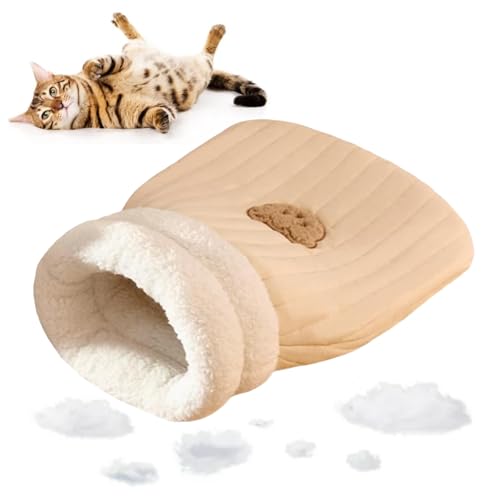 Cat Sleeping Bag, Cat Winter Sleeping Bag, Cozy Cat Sleeping Bag for Indoor Cats, Soft Plush Cat Sack Self Warming Cat Cave Bed (Light Brown,L) von GodbTG