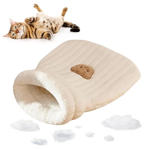 Cat Sleeping Bag, Cat Winter Sleeping Bag, Cozy Cat Sleeping Bag for Indoor Cats, Soft Plush Cat Sack Self Warming Cat Cave Bed (White,L) von GodbTG