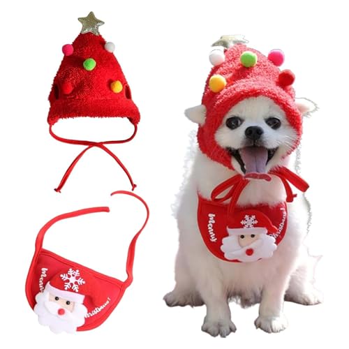 Entzückender Weihnachtsbaum-Hut, Bommelmütze, Sellerie, Haustiere, Weihnachtsmannmütze, Weihnachtsmannmütze, lustige, weiche Haustiermütze für Hunde, Weihnachtsfeier, Plüsch-Kopfbedeckung, Zubehör, von Godemmio