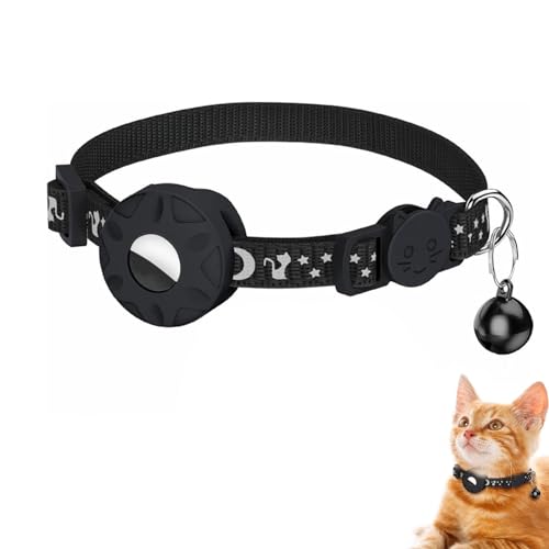 Reflektierendes AirTag-Katzenhalsband, wasserdicht mit Sicherheitsschnalle und Glocke, wasserdichter Airtag-Halter für Apple AirTag, verstellbares Kätzchen-Halsband für GPS-Tracking, Haustierzubehör von Goerpn