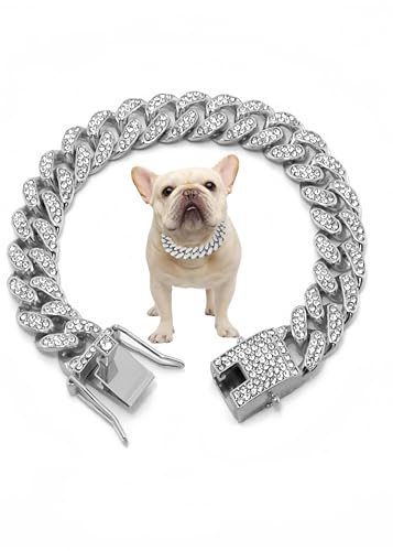 Cuban Link Hundehalsband-Design, sichere Schnalle, Kristall-Halskette, Metall, Schmuckzubehör für kleine, mittelgroße und große Haustiere, männliche Hunde (55,9 cm) von Goetltsch