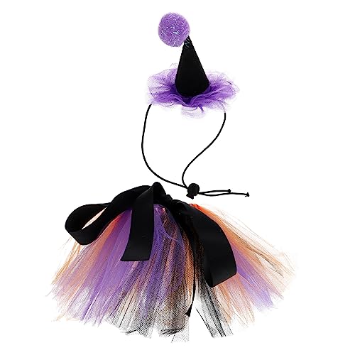 Gogogmee 1 Satz Haustier Tutu Performance-kostüm Für Haustiere Partykostüm Für Hunde Hündchen Hexenkostüm Halloween-Haustier-Cosplay-Hut Hexen-Outfit Gittergewebe Katzen Und Hunde Violett von Gogogmee