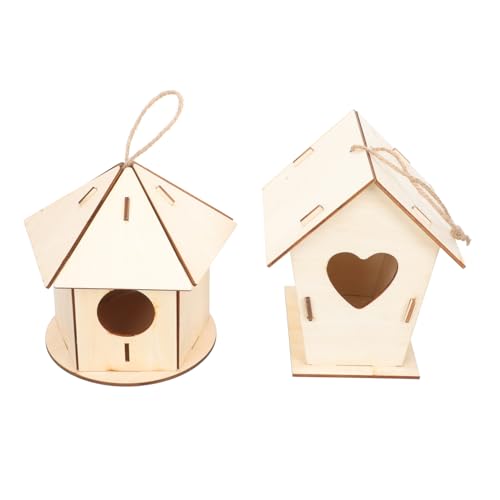 Gogogmee 2St Vogelhaus aus Holz Bird House Vogelhaus Kinder draußen hängendes Vogelhaus dekorative Vogelhäuser Kinderspielzeug DIY-Holz-Graffiti-Spielzeug vogelhaus Modell selber Bauen von Gogogmee