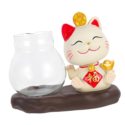 Gogogmee Lucky Cat Hydroponik bürodeko büro Dekoration einmachgläser wohnzimmerdeko Home Decor Tischpflanzenständer Katzenfiguren Terrarienbehälter Vasenornament Glasvase aus Kunstharz von Gogogmee