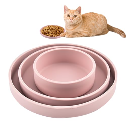 Gohytal Katzen Napf 3er Set, Futternapf für Katzen, Silikon Trinkschale, Futterschale Katze flach, Katzenfutter Teller, Silikon Futterschale Set für Nass- und Trockenfutter von Gohytal