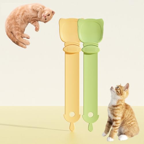 Goiern 2 Stück Katzenstreifen QuetschlöffelFeeder Strip Cat Strip Happy Spoon Haustier Futterspender Katzen Food Spoon Flexibler Haustierlöffel (Grün und Gelb) von Goiern