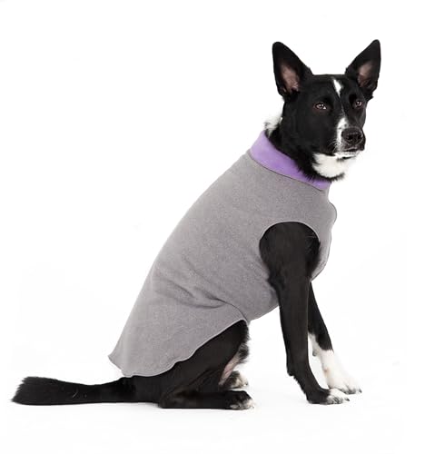 Gold Paw Duluth Doppel-Fleece-Hundemantel-Pullover - weiche, warme Hundekleidung, 4-Wege-Stretch-Haustierpullover - maschinenwaschbar, alle Jahreszeiten, Anthrazit/Lavendel, 20 von Gold Paw