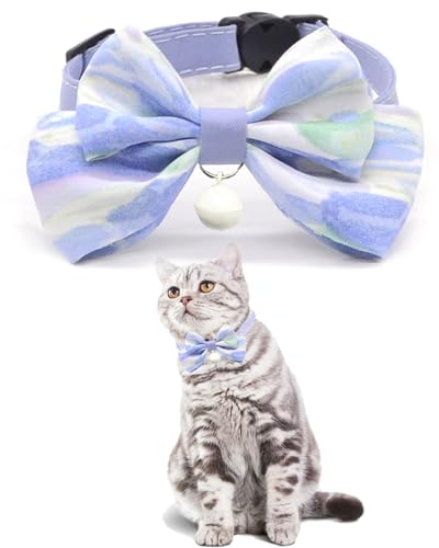 Katzenhalsband mit Fliege und Glöckchen, Katzenhalsband für Jungen, Katzen und Mädchen, verstellbar, 20 cm - 29,9 cm, für Kätzchen (M, Blau) von GoldTiger