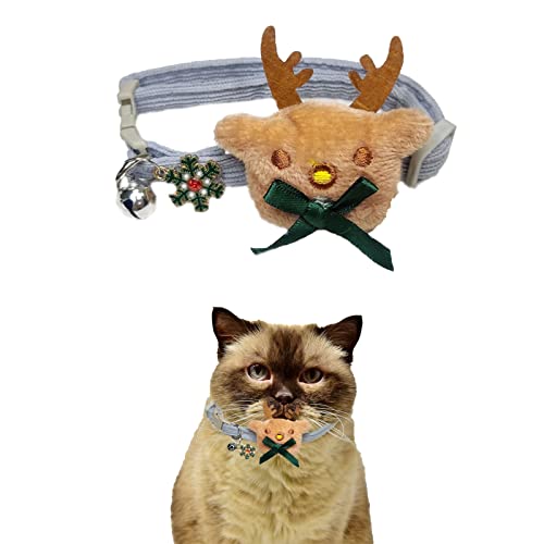 Weihnachts-Katzenhalsband, Elch-Plüsch-Katzenhalsband, Katzenhalsband mit Glocken, Katzenhalsbänder für Mädchen und Katzen, niedliches Katzenhalsband, verstellbar 19,1–32 cm (blau) von GoldTiger