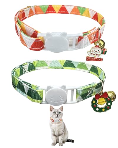 Weihnachts-Katzenhalsband mit Glöckchen, 2er-Pack, festliches Rot und Grün, Urlaubs-Haustierzubehör, verstellbar von 19,1 bis 32,6 cm von GoldTiger