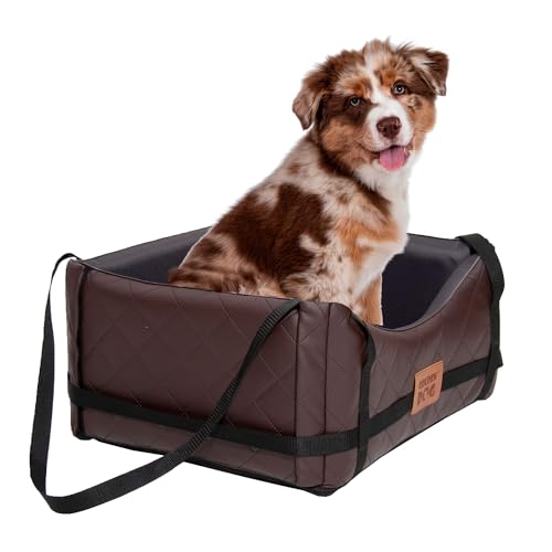 GoldenGroup Hundeautositz Kunstleder Hundesitz Hundebett Autokörbchen Hundedecke Hundekorb Transportbox Autositz Gesteppt für Rückbank Vordersitz S-47x36x22h von Golden Dog