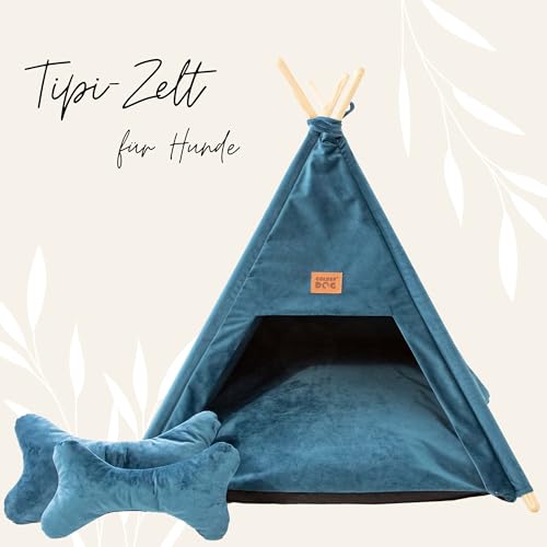 Tipi-Zelt für Katzen und Hunde, Haustierzelt, Plüsch-Kissenhaus, Luxus-Hundezelt, abnehmbar und waschbar, Haustierhaus (Royal Blau) von Golden Dog