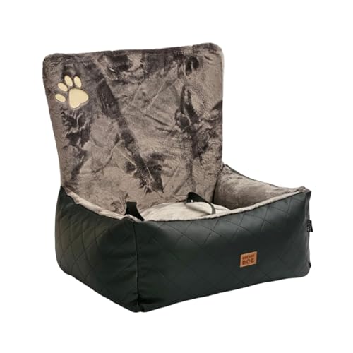 Golden Dog -Transportbox Hund mit Sicherheitsgurt L 83 x 66 cm Leder Imitation Autositz Hund, Wasserdicht Hundesitz Auto - Beifahrersitz Hundebox Faltbar - Anschnallgurt Hundekorb Auto von Golden Dog