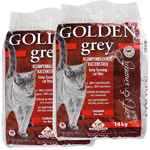 GOLDEN GREY 2x14 kg, KANADISCHES KATZENSTREU MIT BABYPUDERDUFT, 380% SAUGKRAFT - kostenloser Versand innerhalb Deutschlands von Golden Grey