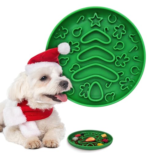 Slow Feeder Hundenäpfe von Golden Paw | Hundepuzzle Spielzeug Schüssel | Silikon Leckmatte für Hunde | Hunde Futternapf mit Weihnachtsbaum Design | Frei von BPA Hundenapf von Golden Paw