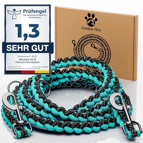 Testnote: Sehr gut - Hundeleine reflektierend I 2m, verstellbar, wetterfest & reißfest bis 250 kg I Paracord Führleine, Umhängeleine I kleine - große Hunde von Golden Pets