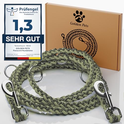 Testnote: Sehr gut - Hundeleine reflektierend I 2m, verstellbar, wetterfest & reißfest bis 250 kg I Paracord Führleine, Umhängeleine I kleine - große Hunde von Golden Pets