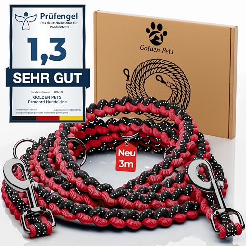 Testnote: Sehr gut - Hundeleine reflektierend I 2m, verstellbar, wetterfest & reißfest bis 250 kg I Paracord Führleine, Umhängeleine I kleine - große Hunde von Golden Pets