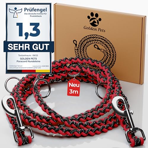 Testnote: Sehr gut - Hundeleine reflektierend I 2m, verstellbar, wetterfest & reißfest bis 250 kg I Paracord Führleine, Umhängeleine I kleine - große Hunde von Golden Pets