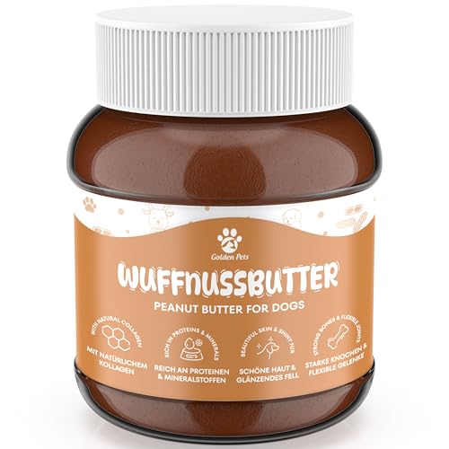 Wuffnussbutter Erdnussbutter für Hunde & Welpen - 100% natürlich mit viel Protein - Hundefutter-Topper für Leckmatten, Spielzeug, Training, Leckerli, Schleckpaste, Belohnung 330g Golden Pets von Golden Pets